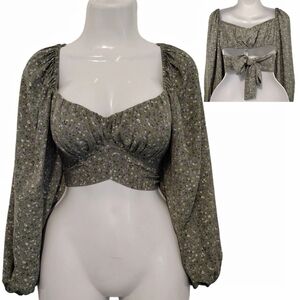 Blush BJ - Floral Sweetheart Back Ties Crop Top